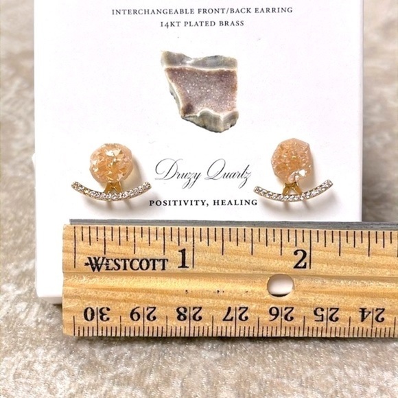 Brand New Luna Norte 14Kt Gold Plated Druzy Quartz Interchangeable Post Earrings - Picture 9 of 16
